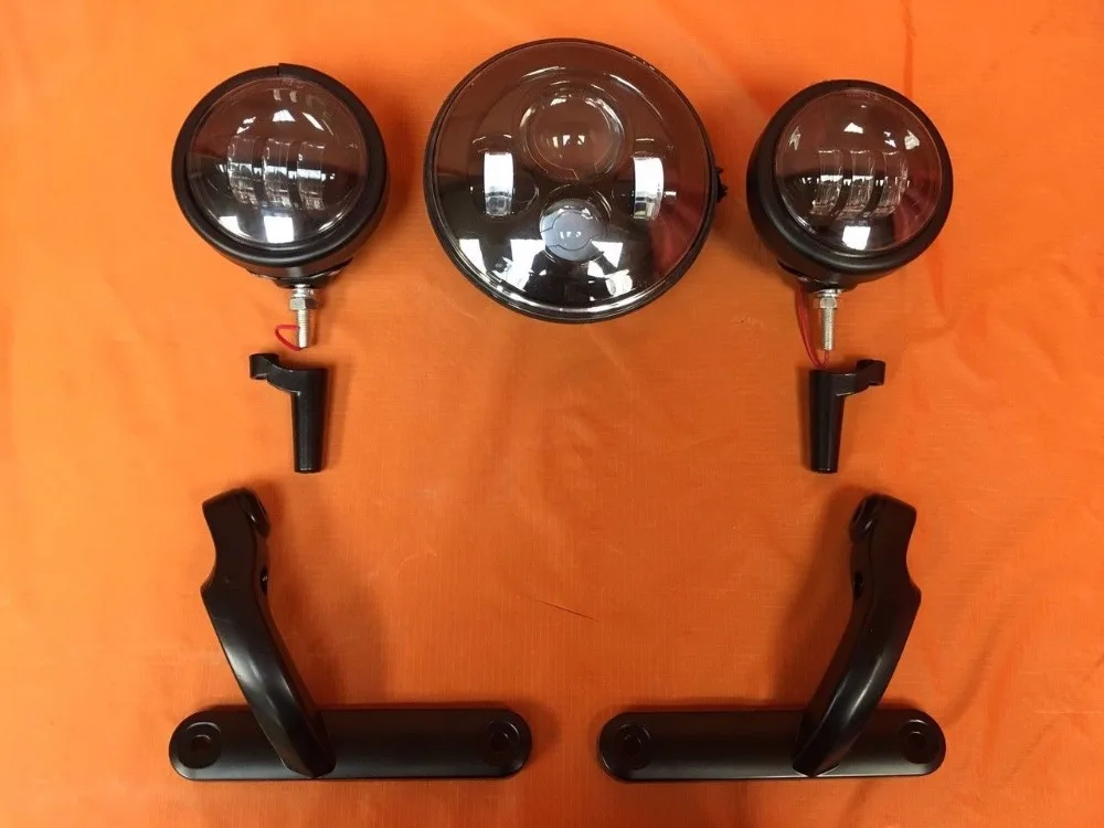

1 X Combo Harley Headlight 7" Projector light 4.5" Auxiliary spot light 2 4.5" shell 2 bracket for Harley Electra Street