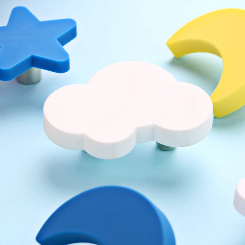 2 piezas niños habitación muebles perillas y manijas estrella de plástico forma de nube cajón para gabinete armario de Hardware