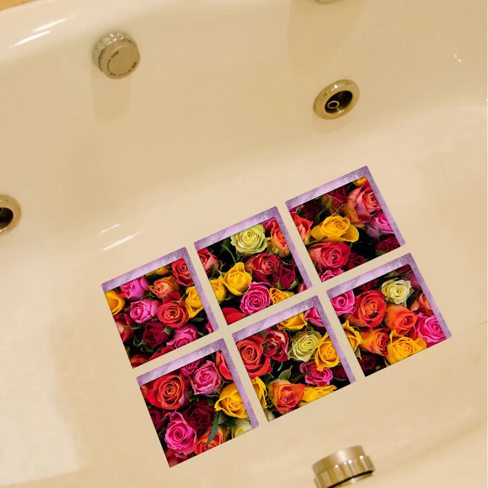 6Pcs/Set Flower Bath Treads Sticker Safety Non Slip Bath Tub Tattoos