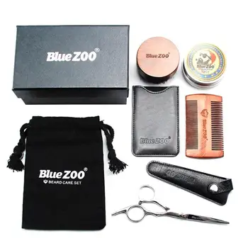

1 Set Men Moustache Cream Beard Wax Kit w/Comb Brush Scissors Storage Bag
