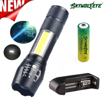 

SkyWolfEye Outdoor Mini COB Aluminum Flashlight XPE 4Modes Zoomable Battery Lampe LED Camping Work light Linterna Lanterna Power