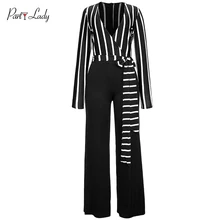 Party Lady Sexy Striped Jumpsuits For Women 2018 Deep V-neck Patchwork Full Sleeve Club Rompers Womens Jumpsuit Mix Color -C