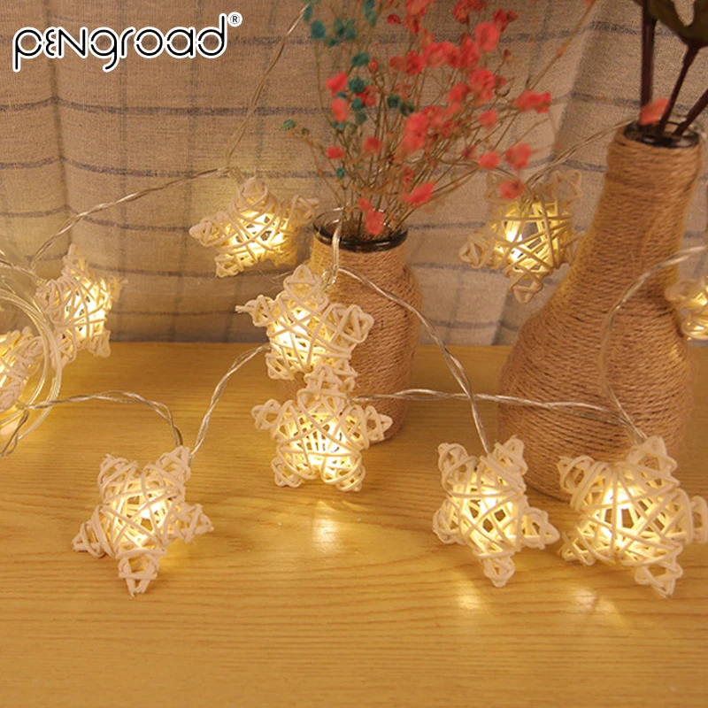 

5M 40 Leds Rattan Star String Lights Festoon Wire Garland Battery Operated Ball Fairy Lights Holiday Christmas Led Light PD059