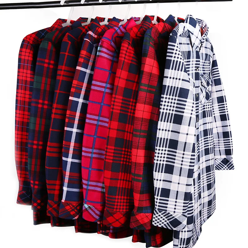 womens shirts Velvet Thick Warm Women's Long Plaid Shirt Female Full Sleeve Tops M-XXXL Winter Check Blouse Blusas Femininas Chemise Autumn off the shoulder shirts & tops