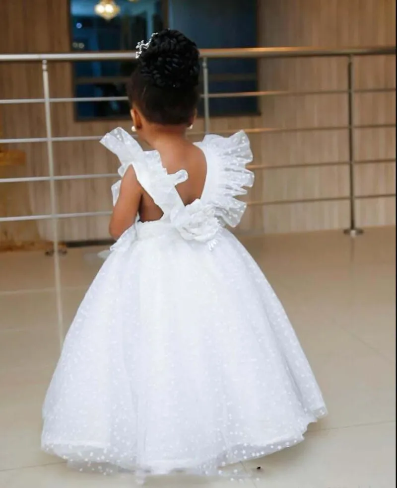 Чисто белое кружевное фатиновое платье с цветочным узором для девочек для свадьбы первого причастия платья для маленьких девочек без