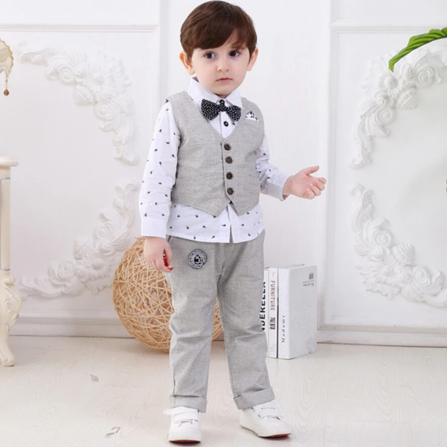 

Formal Baby Boy ClothesTops and Pant Gentleman Suit Cotton Boys 3 Piece Suits Children 6 Months To 4 Years Clothing Sets