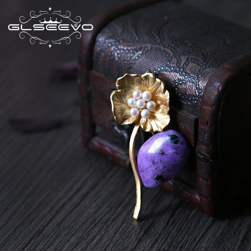 

XlentAg Luxury Natural Fresh Water Pearl Sugilite Handmade Brooch Pins And Brooches For Women Gifts Dual Use Fine Jewelry GO0210