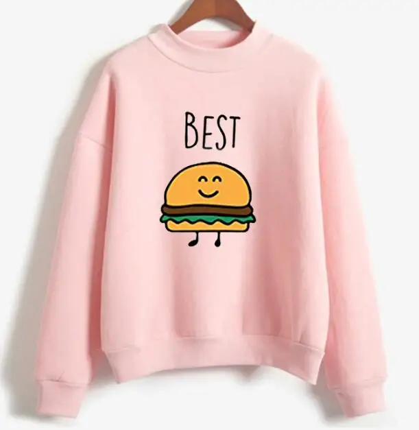 Толстовка размера плюс для женщин, зимняя одежда, дамские повседневные худи с изображением еды, пуловер с принтом гамбургера, джемпер Moletom - Цвет: best