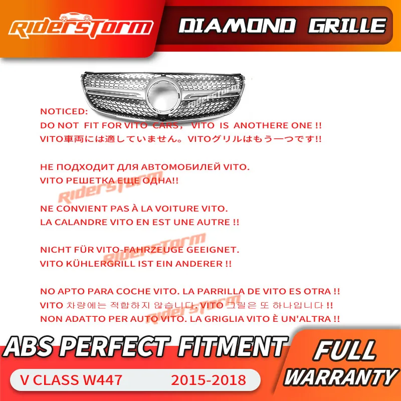 Для w447 Алмазная решетка для V класса W447 Алмазная решетка для V260 V220 гоночный Алмазный передний бампер передний сетчатый гриль