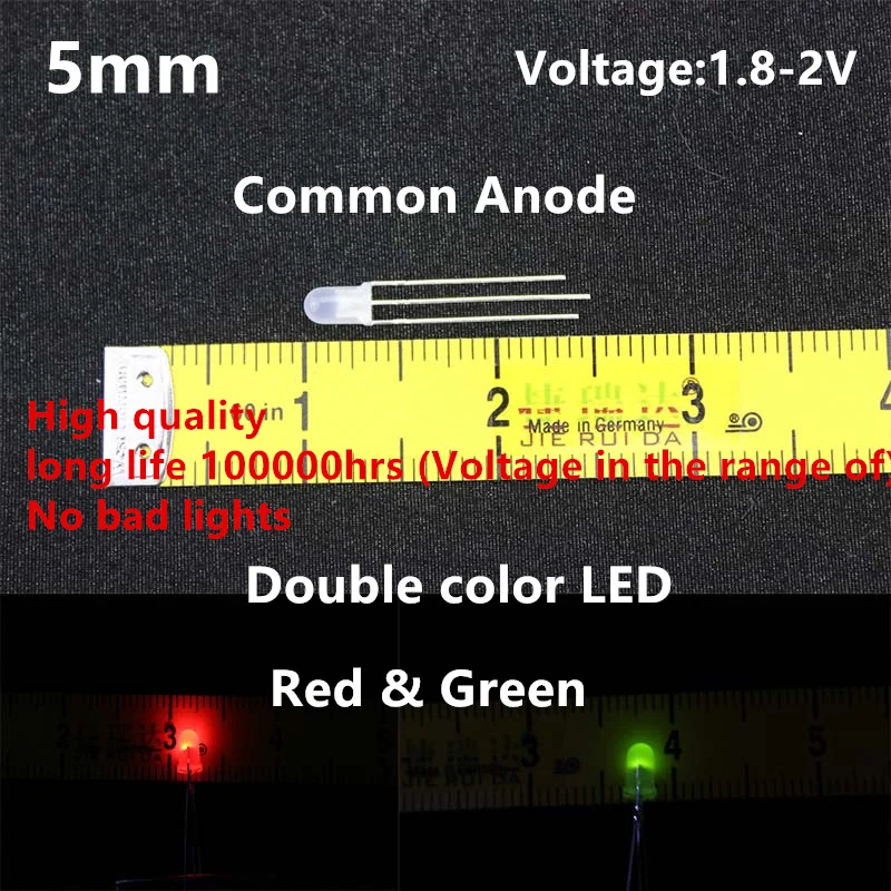 Высокое качество 20 шт LED 5 мм круглый рассеянный красный и зеленый двойной цвет
