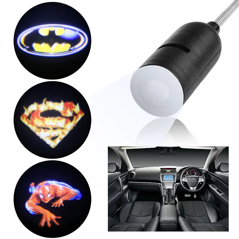 

Universal 3D Shadow Light LED Car Interior Projector Lamp with Car Charger for Logo Projection Batman Superman Spider Man