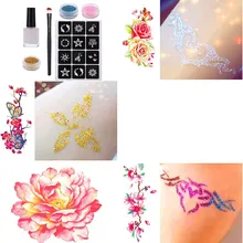 Новое поступление 1 набор тату наборы инструмент блестящая Татуировка пудра для временных татуировок татуировка тело живопись кисти в комплекте клей трафареты высокое качество