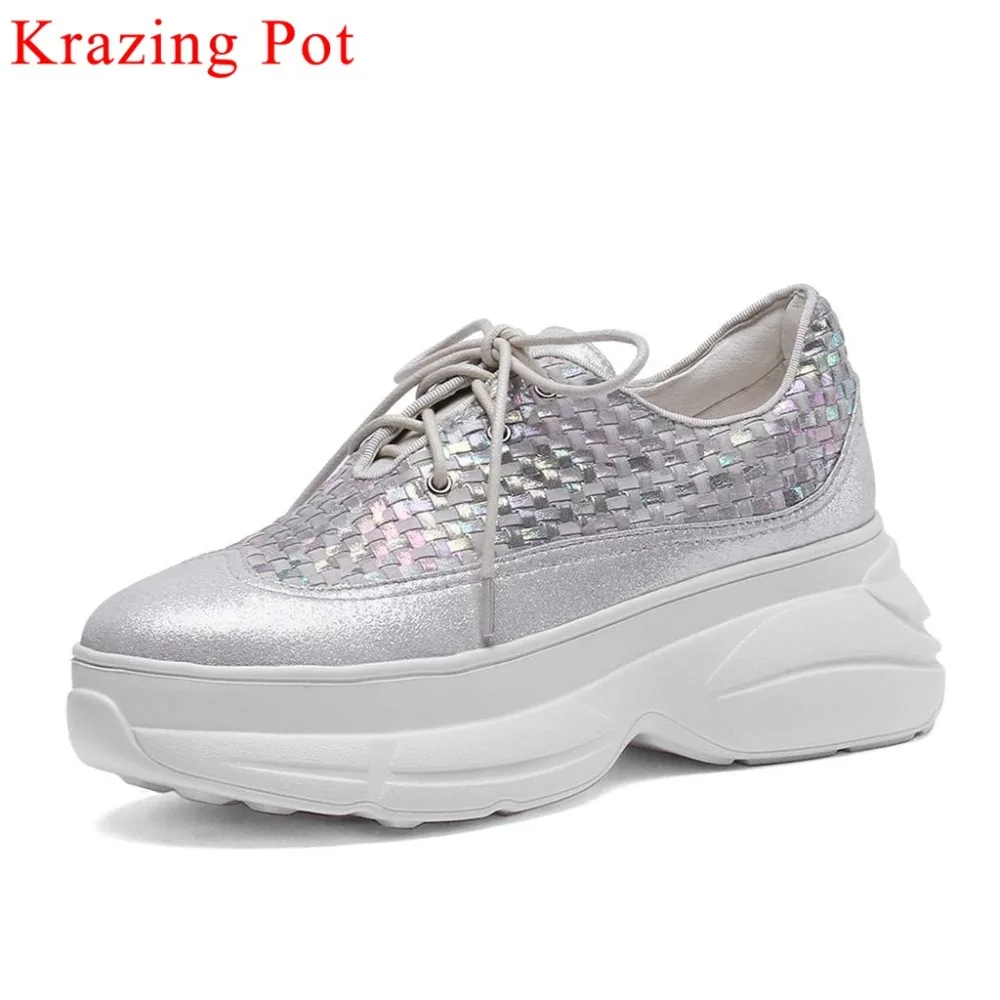 

2019 Punk style handmade patchwork new sequined kid suede high thick bottom lace up round toe ventilated vulcanized shoes L8f1
