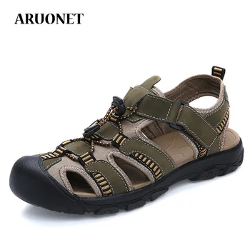 

ARUONET Summer New Genuine Leather Men Shoes Men'S Sandals Brand Fashion Slippers Big Size 38-47 Footwear Zapatos Para Hombre