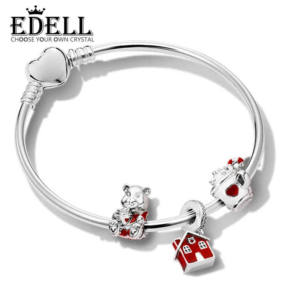 

EDELL 100% 925 Sterling Silver Holiday Bracelet Set WARM COCOA CHARM CHRISTMAS BEAR CHARM COSY CHRISTMAS HOUSE HANGING CHARM