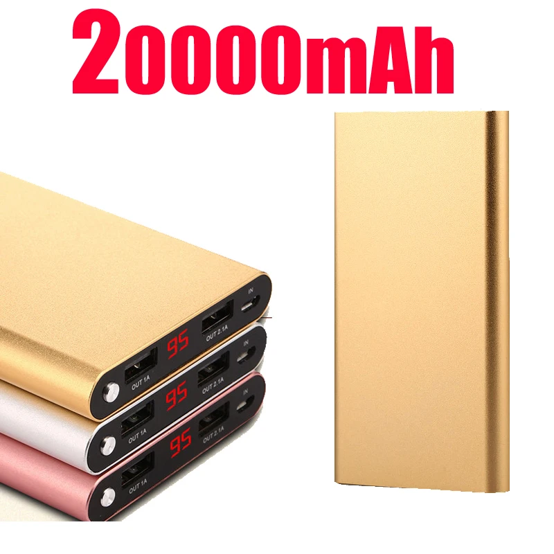 Hot Sale Display led Power Bank 20000mah 2 USB port LED carregador de bateria Portable External Mobile Battery Charger Backup