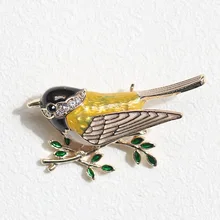 UALGL Fashion Enamel Jewelry Crystal Brooch Lovely Sparrow Lapel Pins Animal Brooches For Women Clothing Sweater Accessories