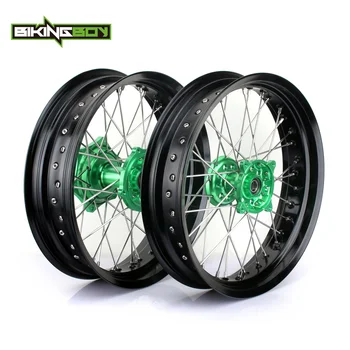 

BIKINGBOY 17" Supermoto Full Set Front Rear Wheel Rim Hub For KAWASAKI KX 125 250 2006-2013 KX250F KX450F KX-F 250 450 2006-2018