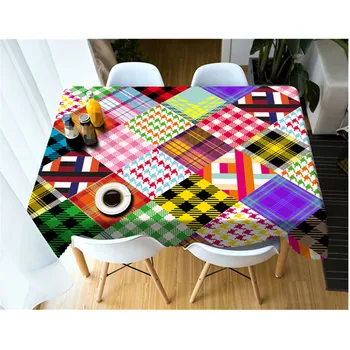 

3D Tablecloth Christmas Fashion Colorful Plaid Washable Cloth Thicken Rectangular and Round Table Cloth for Wedding