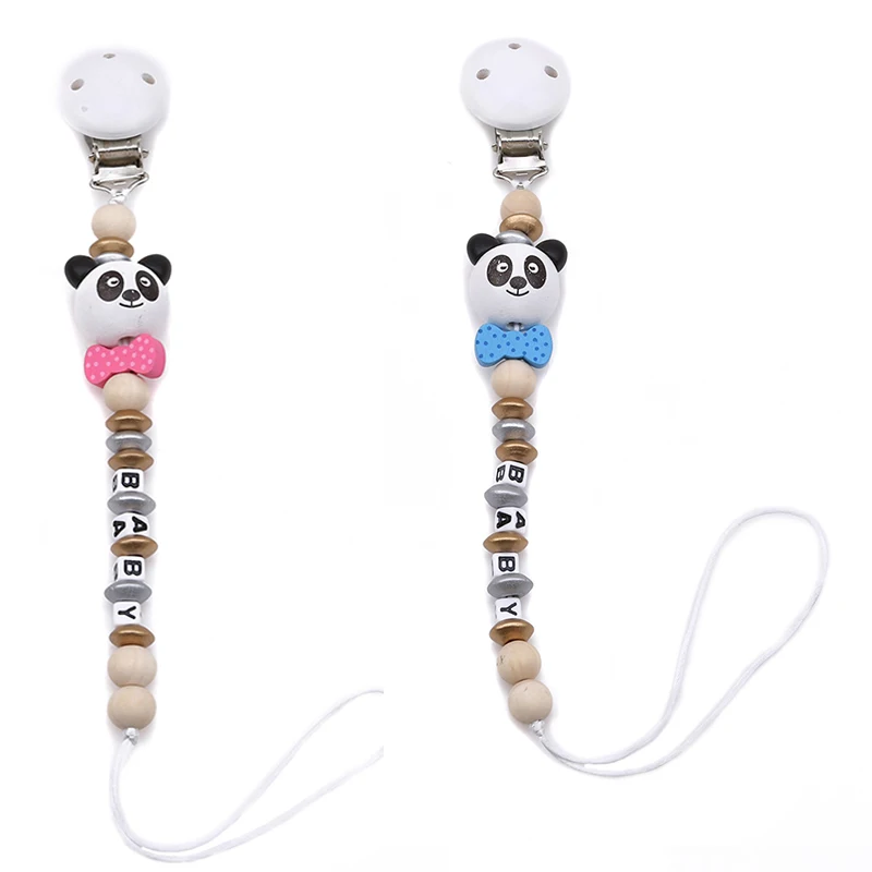 

New Baby Pacifier Clip Pacifier Chain Panda Shape Hand Made Cute Colourful Beads Dummy Clip Baby Soother Holder For Baby Kid