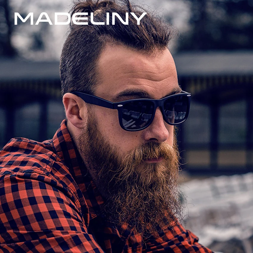 

MADELINY Fashion Classics Sunglasses Men Polarized Sun Glasses Men Retro Rivet Glasses Coating Points Black Frame Eyewear MA175