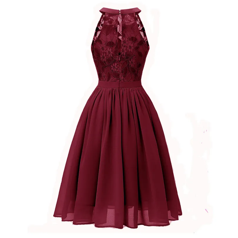   Women Summer Vintage Princess Floral Lace Dress Cocktail Elegant Dress Neckline Party Aline Mini Swing Dress#4M11 (7)