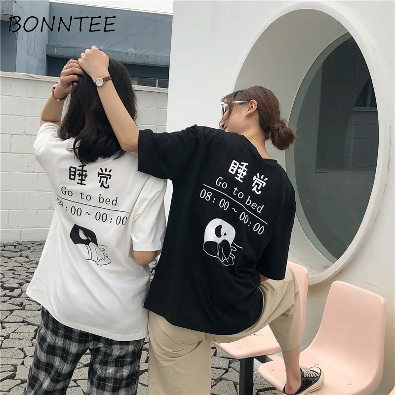 T shirts Couple Harajuku Loose Letter Printed Korean Half Sleeve Tees