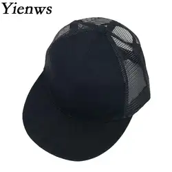 Yienws Для мужчин лето сетка шапка с полями прямые Шапки для Для мужчин бейсболка Gorras planas хип-хоп Кепки черный с косточками из верблюжьей