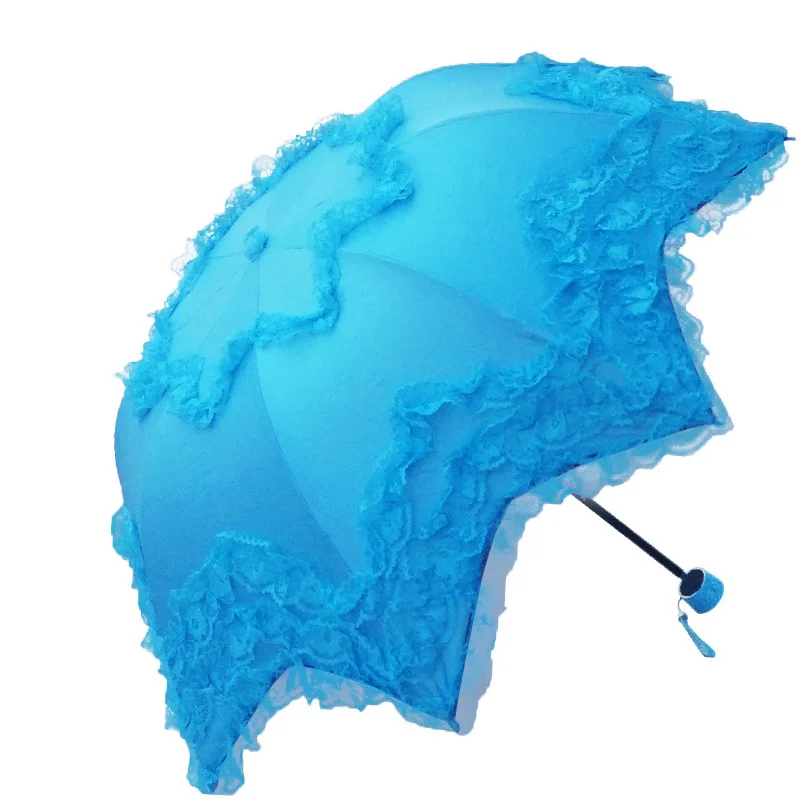 Для красивых женщин кружевной зонтик 3 складной черное покрытие анти УФ Мода Принцесса креативный винтажный Зонт от дождя