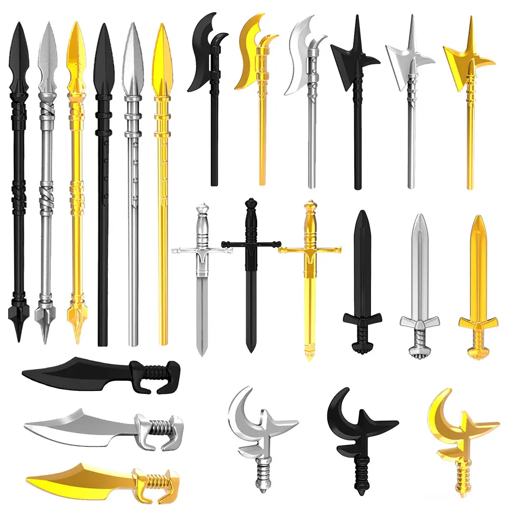 

Middle Ages Lance Ax Sword Spears MOC Medieval Knights Weapons Building Blocks Bricks Accessories Toys for Children