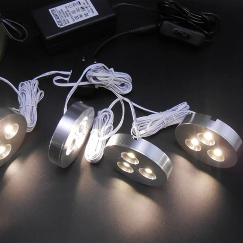  Hot sale 1set Led Puck Light Warm Cold White Kitchen Under Cabinet Lights 4pcs/6pcs/9pcs lamps+1spl - 32903353163