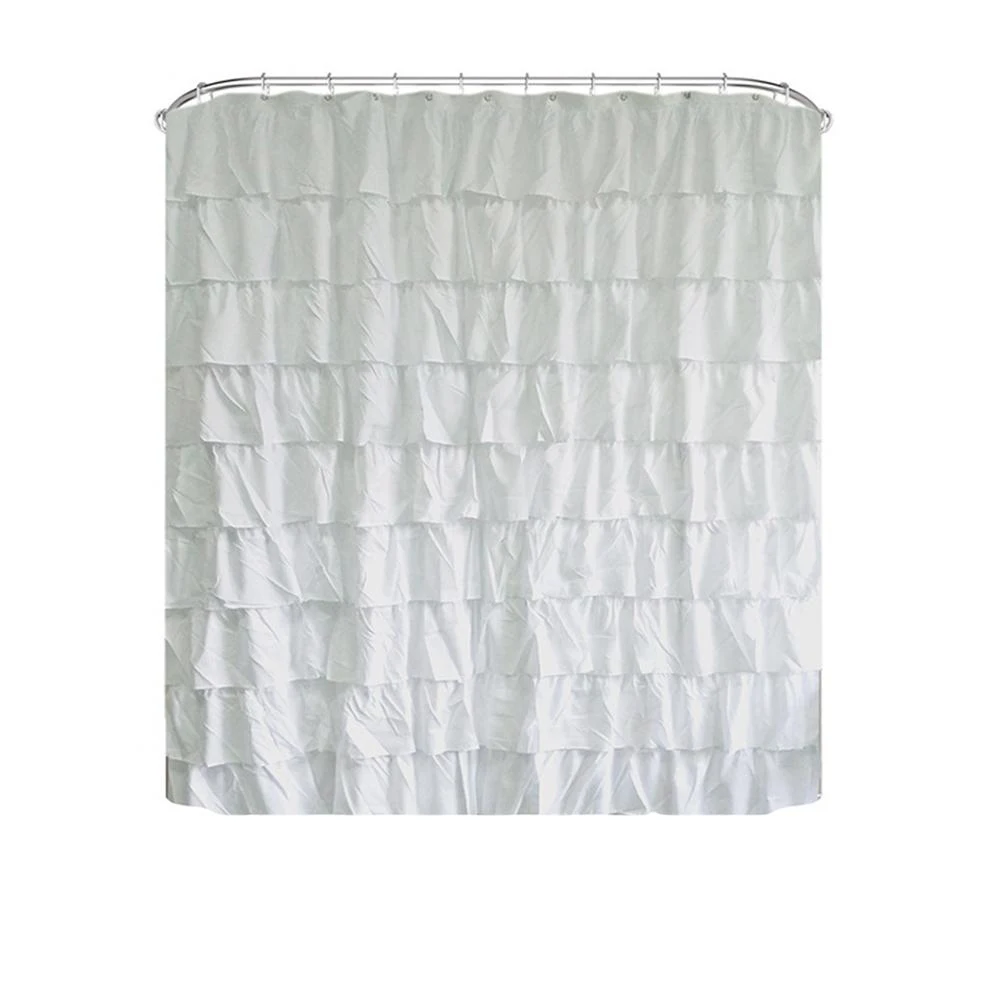 Plain Colour Waterproof Corrugated Edge Shower Curtain Ruffled Bathroom Curtain Decoration-25