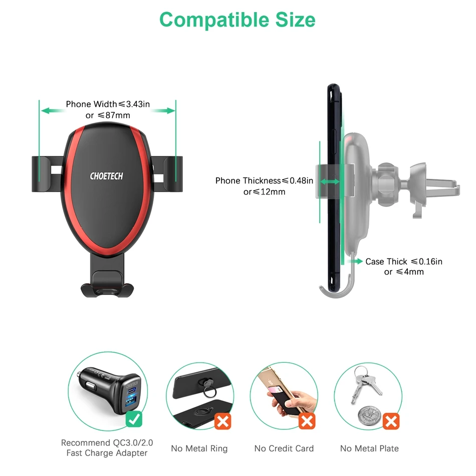 CHOETECH автомобильное беспроводное зарядное устройство для зарядки телефона держатель для iPhone Xs Max Xr X телефон быстрое автомобильное крепление Беспроводная зарядка для samsung S8