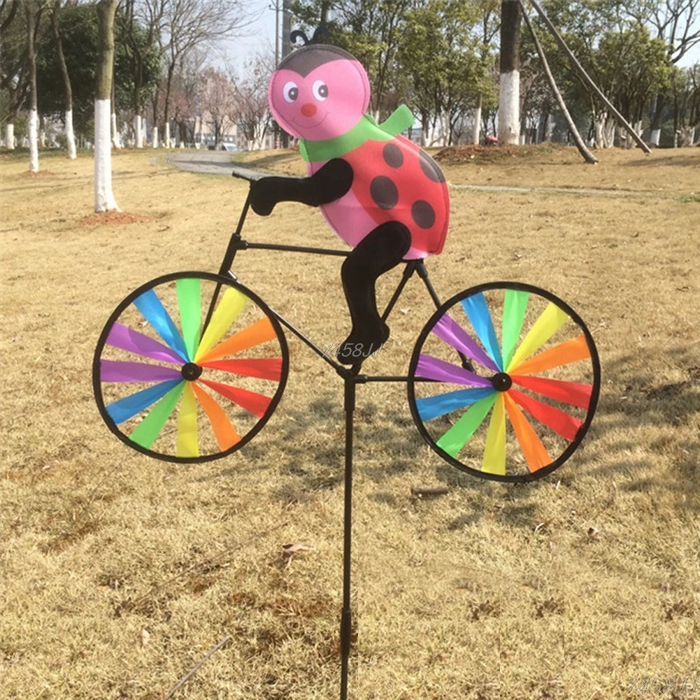 Rabbit Bee Tiger on Bike DIY Windmill Animal Bicycle Wind Spinner Whirligig Garden Lawn Decorative Gadgets Kids Outdoor Toys