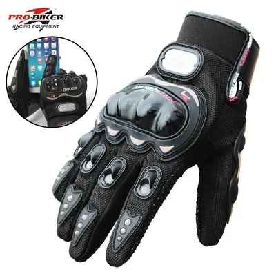 Мужские и женские летние мотоциклетные перчатки с сенсорным экраном, велосипедные дышащие внедорожные анти-осенние все-в-одном рыцарские перчатки - Цвет: Черный