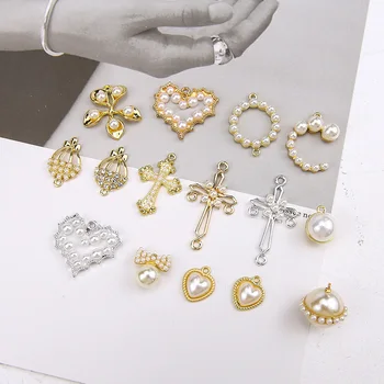 

DIY handmade accessories alloy Pearl inlay love round cross flower pendant earring earpiece material