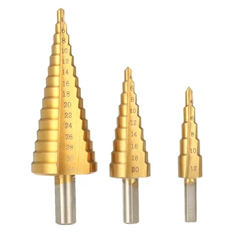 

3pcs 4-12/20/32mm Large HSS Titanium Steel Step Cone Drill Bit Hole Cutter Set