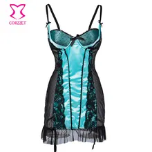 10-20 UK Размер) плюс размер сорочка белье небесно-голубое атласное и черное в горошек кружевное нижнее белье с подтяжками Сексуальное Женское ночное белье