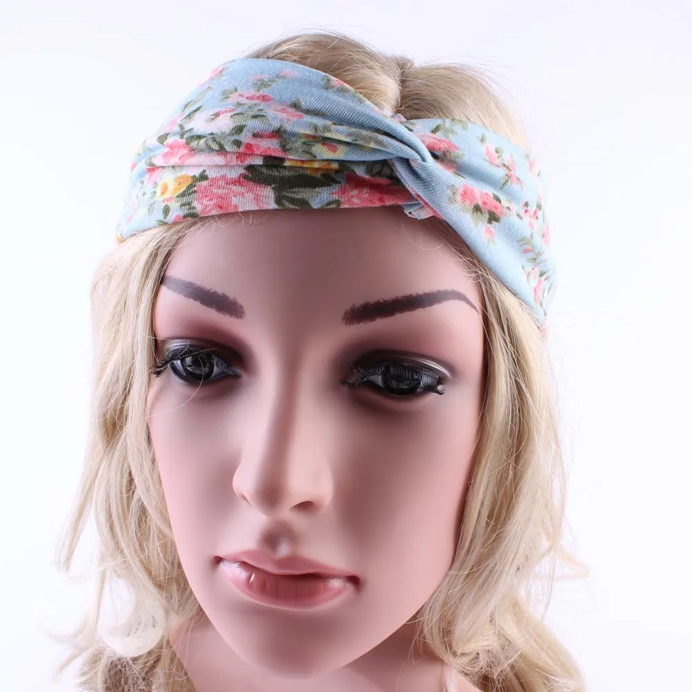 Wholesale Bohemian Women Turban Headband Multicolored Flowers Crossed