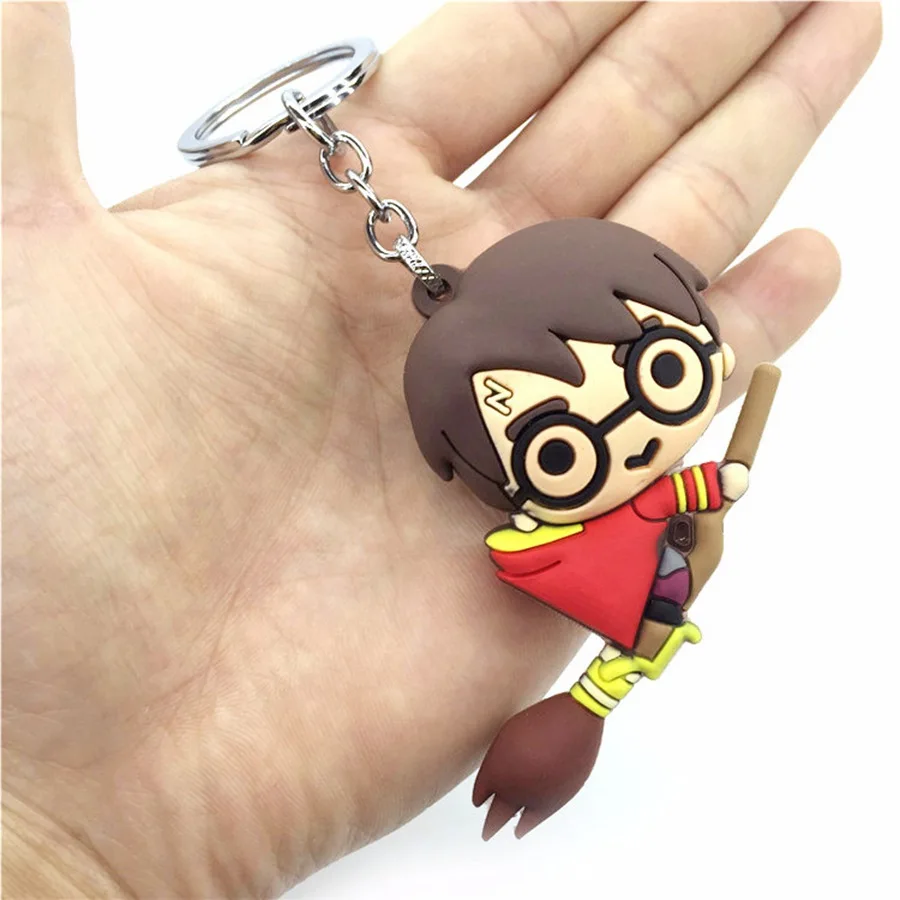 HP Harri with Brooms PVC 3D Keychain Toys Hedwig Dobby HARRI Hermione Owl Ron Figure Key Ring Pendant Toys For Children keychain