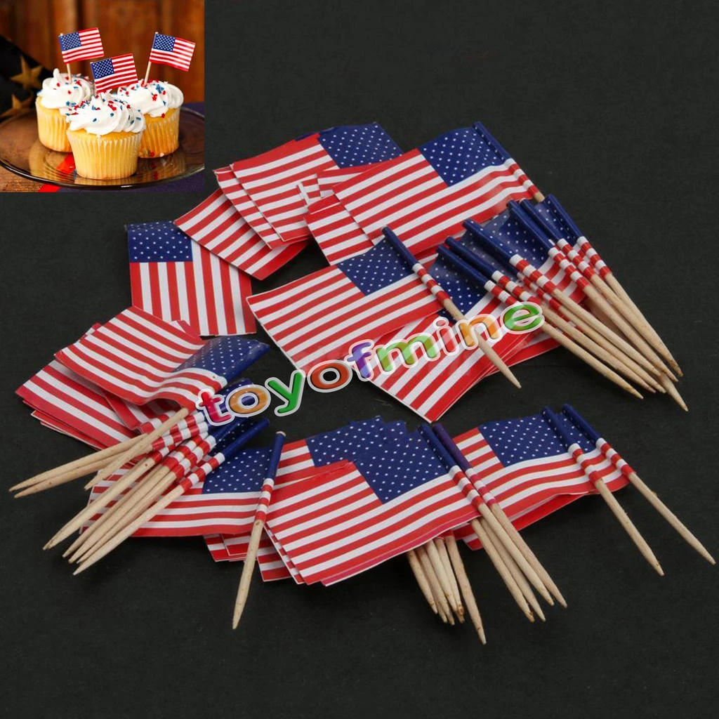 50pcs Birthday Party American Usa Flag Cupcake Topper Food Picks Cake Decoration Dessert Fruit Sticks Stick Flag Stick Decorationsticks Cake Aliexpress