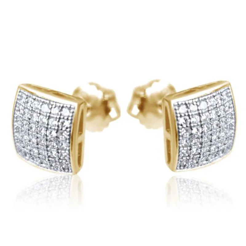 

Hip Hop Iced Out Bling Stud Earrings For Men Women Luxury Golden Micro Pave Cubic Zircon Square Stud Earring Gifts H5T130
