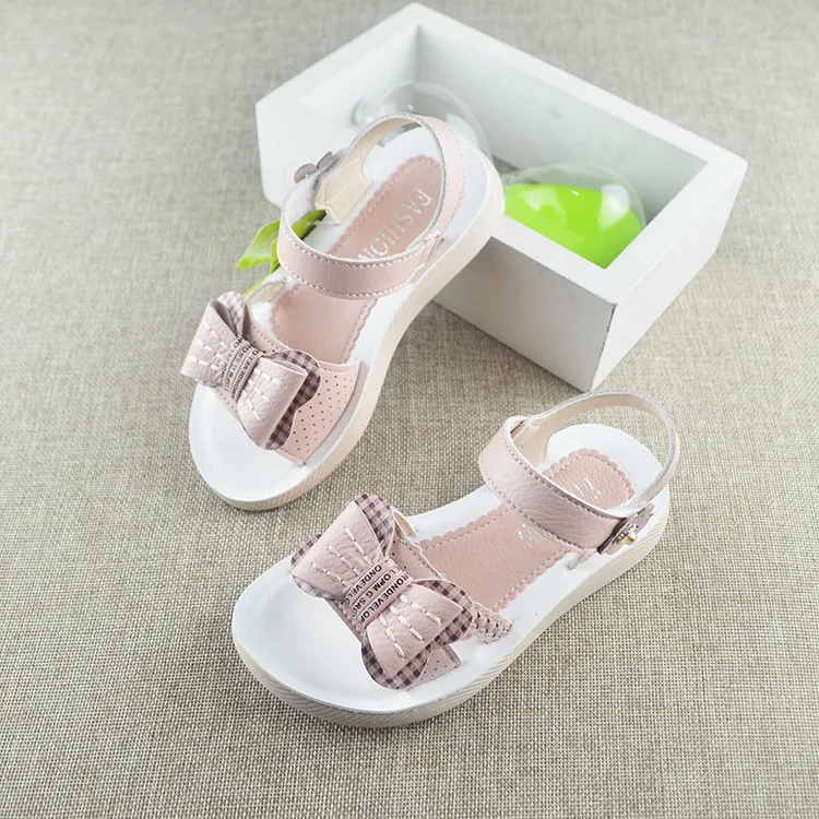 

Summer Girl Sandals Leather Soft Bottom No-slip Cute Bow-knot Fashion Letter Pattern Princess Shoes Big Girls 13 14 Beach Sandal