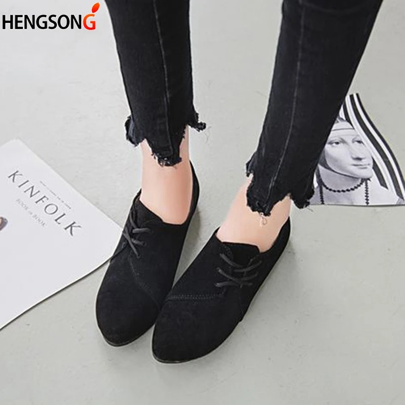 

2018 Fashion Women Fashion Flat Shoes Shoes Casual Solid Color Nubuck Leather Lace Up Round Toe Sapatilhas zapatos mujer 913120