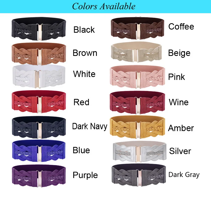 Hot Sale Women Ladies Girls Fashion Waist Belt Wide Braided Polyurethane Leather Stretchy Elastic Waist Ceinture Waistband Cinto