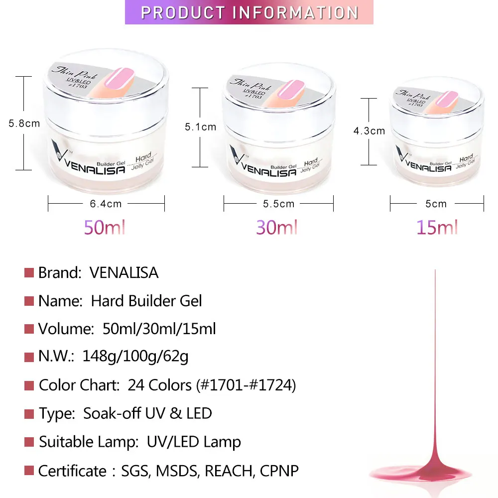 VENALISA 50 ml Gel más duro consejos franceses 3D 4D escultura de camuflaje CANNI manicura constructor extensión UV LED jalea Gel