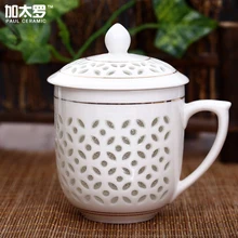 Paul Exquisita Ahueca Hacia Fuera el Diseño De Cerámica Nueva Llegada de Café Taza de Té Blanco Taza Con Tapa Para Regalo Personal, M31B