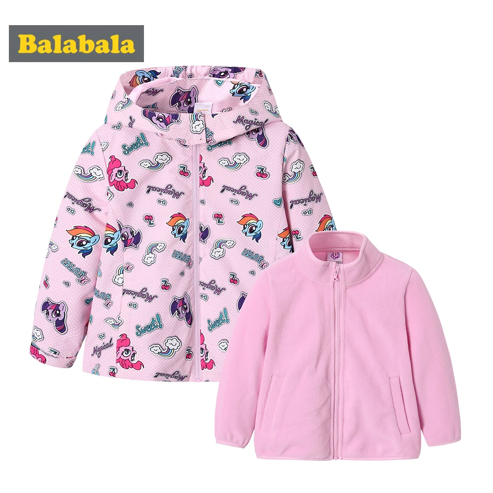 awesome  Balabala Grils 2 in 1 Outdoor Jacket Printed with Detachable Fleece Liner Jacket for Children Kids 