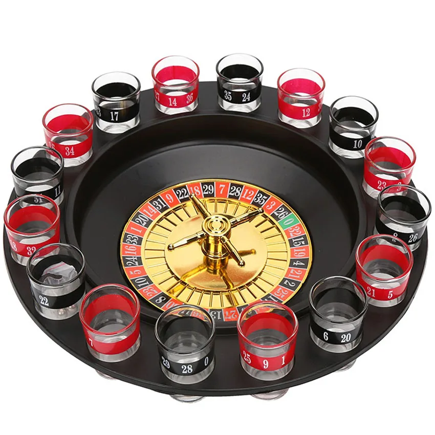 16 Borrelglas Deluxe Russische Spinning Roulette Poker Chips Drinken Spel Set Feestartikelen