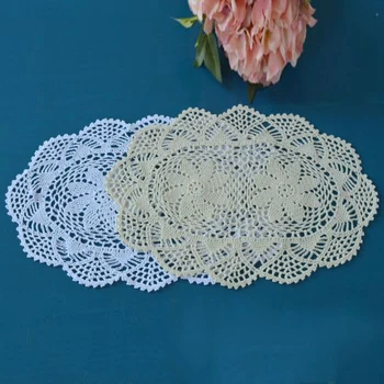 

set of 2pcs 30*42cm(11.8"X16.3") Round Crochet hook flower round tablecloth pastoral hollow cotton tablecloths